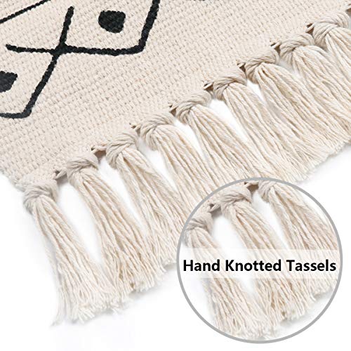 HiiARug Cotton Area Rug Set 2 Piece 2'x3'+2'x4'4, Woven Tufted Area Rug Tassel Geometric Rhombus Throw Rugs Machine Washable Floor Runner Rug for Bedroom Bathroom Living Room Kitchen (Cream CR2pc)