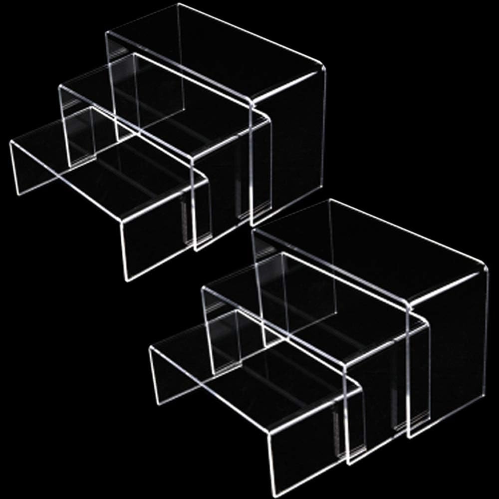 Xilanhhaa 2 Sets of 3 Size Clear Acrylic Display Risers Steps Acrylic Display Stand,Clear Showcase Display Shelf for Candy Dessert Collectible Figures Table Decorations