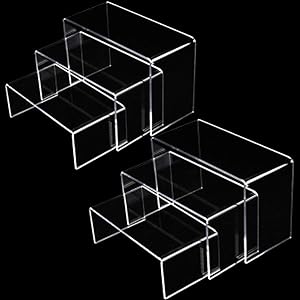 Xilanhhaa 2 Sets of 3 Size Clear Acrylic Display Risers Steps Acrylic Display Stand,Clear Showcase Display Shelf for Candy Dessert Collectible Figures Table Decorations