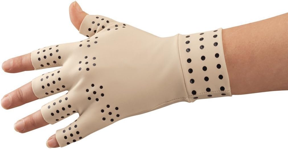 Arthritis Relief Support Glove with Magnetic Therapy/Gloves for Arthritic Hands/Therapeutic Gloves/Fingerless Arthritis Gloves (Beige,Medium)