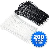 Simple Deluxe HICBLETIE6 200-Pack 6 Inch Self-Locking Versatile Nylon Cable Wire Zip Ties in Black & White