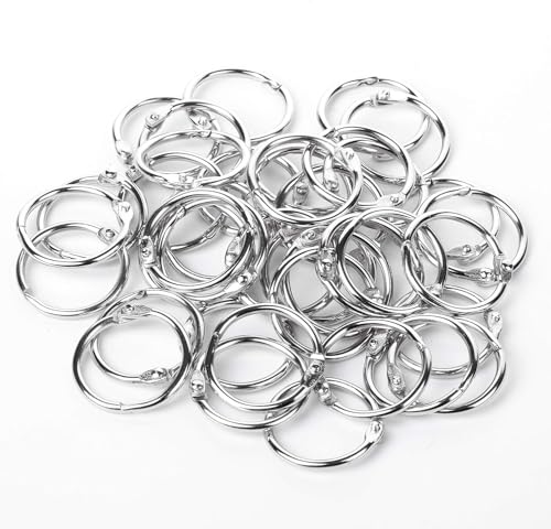 Elvyagod 100 Pcs Binder Rings, Loose Leaf Metal Book Silver Keychain Rings For Index Cards, Flash Notebooks, Photo Album, Scrapbook Diy Crafts, 1 Inch Diameter