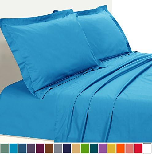 100% Cotton Bed Sheet Set 4 Pieces Aqua Blue Queen 1Fitted Sheet 1Flat Sheet 2Pillowcases(Shams)Silky Soft Microfiber Deep Pocket Breathable Hypoallergenic Durable Fade Resistant by SUBAO Bedding