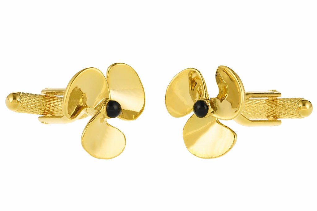 Gold Colour Nautical Propeller Cufflinks Presented In a GS Cufflink Gift Box - Ship Boat Sailing Propeller (Gold Colour)