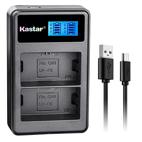 Kastar LCD Dual Charger for Canon LP-E6 LP-E6N, Canon EOS 60D 60Da EOS 70D XC10, EOS 5D Mark II 5D Mark III 5D Mark IV, EOS 5DS 5DS R, EOS 6D 7D Mark II and BG-E14 BG-E13 BG-E11 BG-E9 BG-E7 BG-E6 Grip