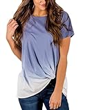ACKKIA Women's Short Sleeve Casual Ombre T-Shirt Tie Dye Knotted Tee Tops Blouse