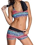 Samefar Womens Sports Bra Tankini with Vest 3 Piece Bikini Set Swimsuit (Szie S-XXL)