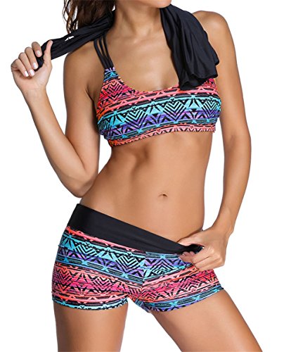 Samefar Womens Sports Bra Tankini with Vest 3 Piece Bikini Set Swimsuit (Szie S-XXL)