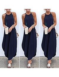 CNFIO Vestidos largos para mujer Vestido sin mangas largo sin mangas con abertura lateral suelta de verano