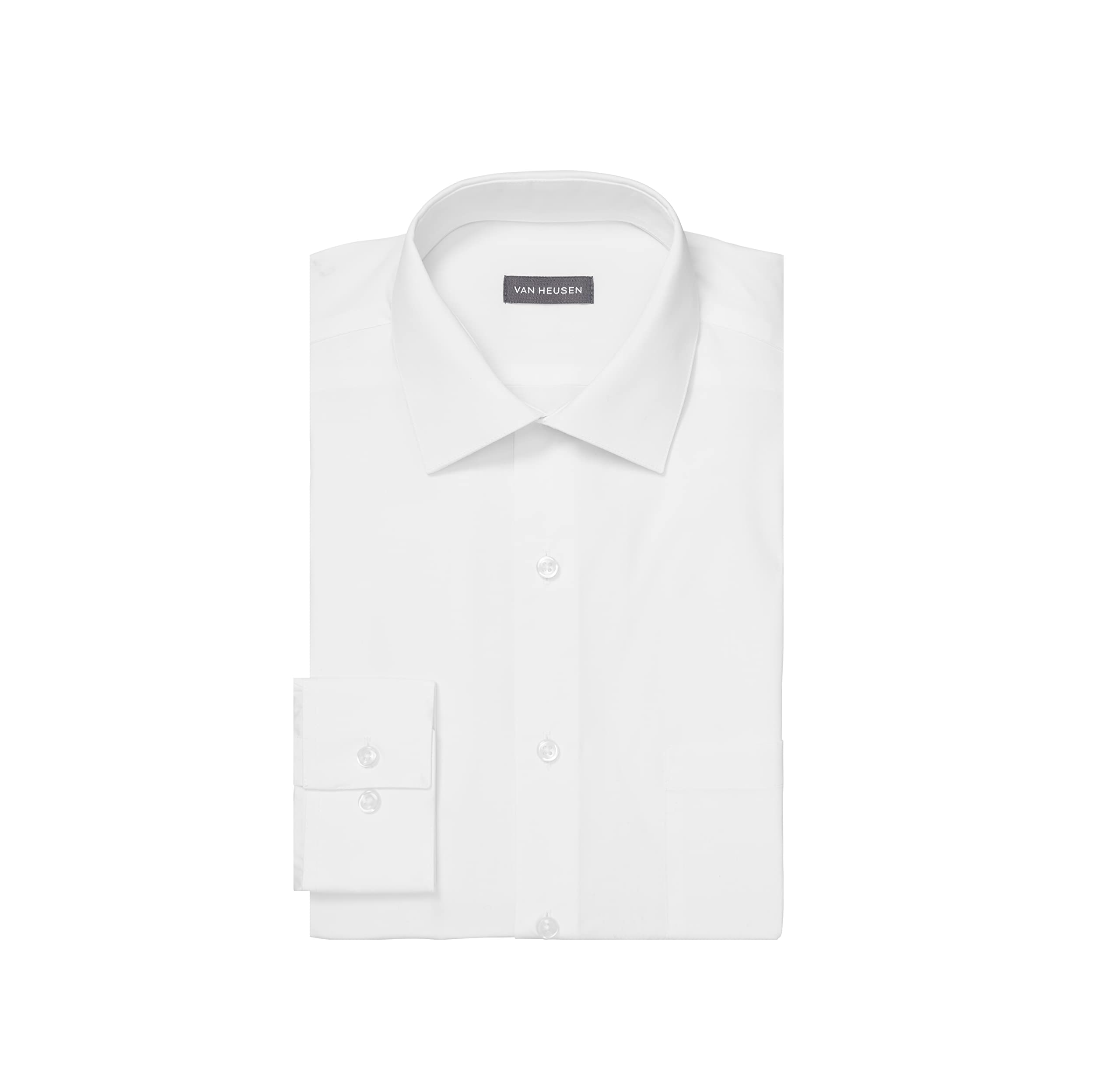 Van Heusen Men’s Big and Tall Regular Fit Poplin Solid Spread Collar, White, 18″ Neck 36″-37″ Sleeve