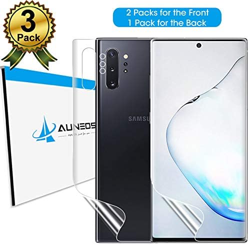 Galaxy Note 10+ Plus Screen Protector [Sticky Located Tag] [2Front+1Back] AUNEOS TPU Protector Film for Samsung Galaxy Note 10+/Plus/Pro [Not Glass] [Bubble Self-Healing] (2Front+1Back)