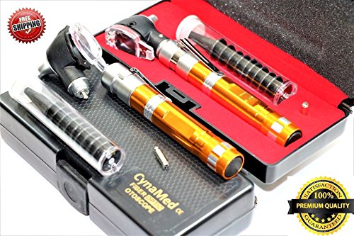 Premium Student Home USE LED Bright Light ENT Diagnostic Otoscope Orange Plus 1 Extra Replacement Bulb Plus 10 Specula Cynamed