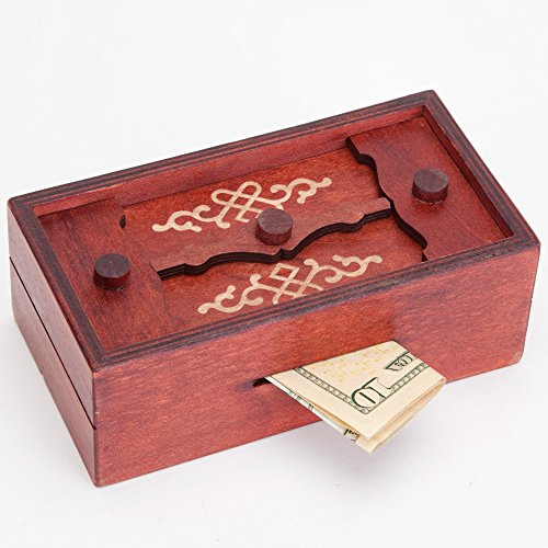 Bits and Pieces - Greek Secret Puzzle Box Brainteaser - Wooden Secret Compartment Brain Game for Adults - Stash Your Cash Away