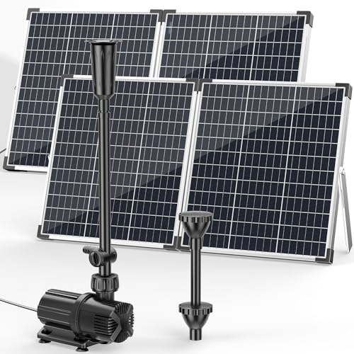 POPOSOAP 120W Solar Pond Pump, Solar Fountain with Adjustable Flow Rate 6000L/H, DC Water Pump, Dual Solar Panel, 3 Nozzles for Garden Ponds, Water Garden