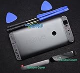 Genuine Metal Battery Cover,Rear Panel Replacement with Camera Cover+Bottom Cover Compatible with Huawei Google Nexus 6P -Black