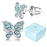 Buyless Fashion Surgical Stainless Steel Butterfly Stud Earrings - Aqua