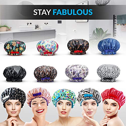 Waterproof Reusable Women Shower Caps 100% Cotton Print Bath Caps Hat Long Hair Perfect for Women - Thumbnail 6