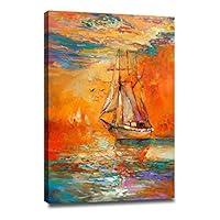 Donglin Art- The Golden Sailboat, Framed Modern Abstract Seascape Oil Paintings on Canvas， Wall Art for Living Room, Office Decor. 2435 inch/6090 cm