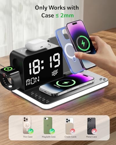 Acer Gadget 7-in-1 Wireless Charging Station Charger Stand for Multiple Devices for Apple - iPhone 17 16 15 14 13 12 Pro Max Apple Watch Airpods, Wireless iPhone Charger Station with Bluetooth TimeSyn