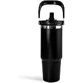 CHLJAR 30 oz Tumbler with Handle and Straw Lid, Double Walled Vacuum Insulated Water Bottle Leakproof Tumbler Travel Coffee Mug Thermal Cup, Cupholder Friendly for Office, Home, Sport, Black