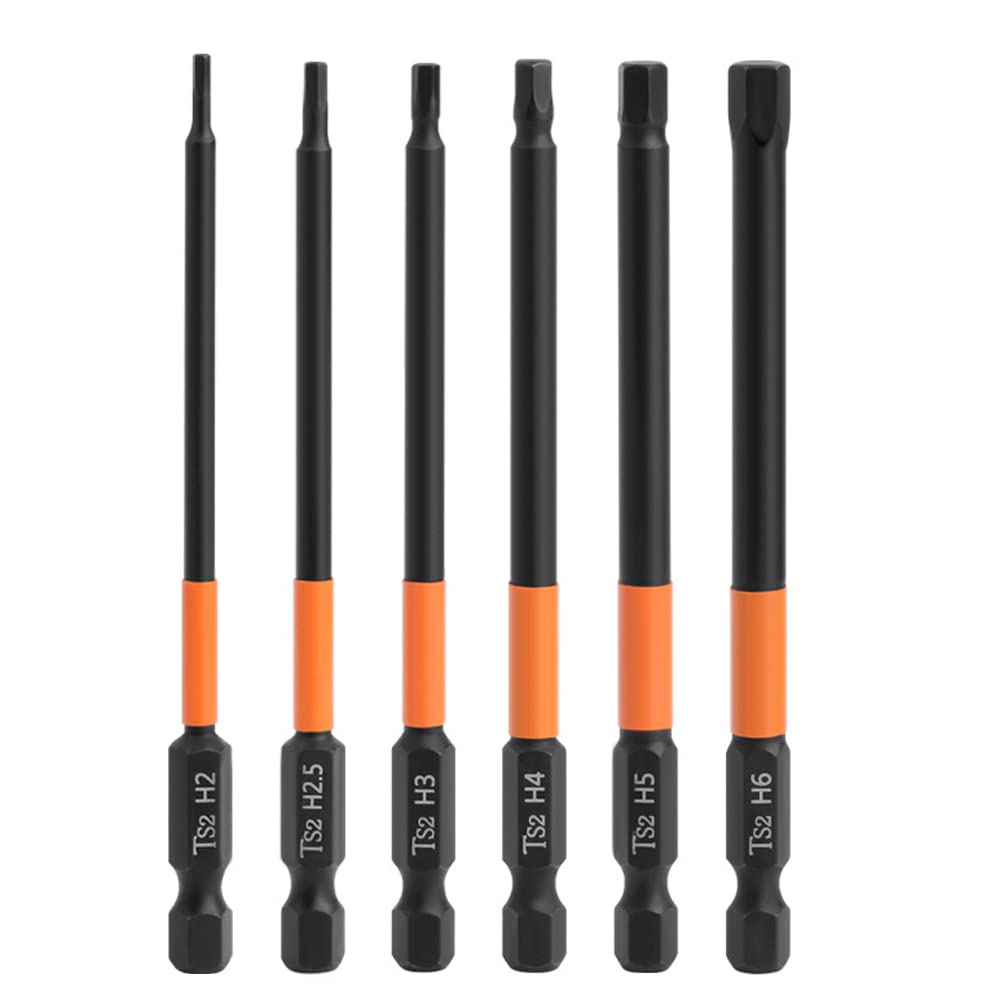 Saipor 6pcs Magnetic Allen Wrench Drill Bit Set with 1/4 Inch Hex Shank S2 Steel Hex Bits Set H2/H2.5/H3/H4/H5/H6 Metric Impact Hex Head Screwdriver Bit Set (3.93 Inch / 100mm Length) — image 1