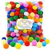 Caydo 300 Pieces 1 Inch Assorted Pompoms Multicolor Arts and Crafts Pom Poms Balls for Hobby Supplies and Creative Craft DIY Material