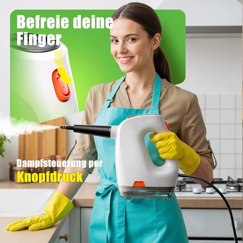 Handheld Steam Cleaner 1200 W, 500 ml Removable Water Tank with Detergent Dispenser, Removes Grease and Dirt, Steam Cleaner Handheld Device for Kitchen, Bathroom, Grouts, Windows & Household