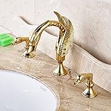 Rozin Swan Design 3pcs Widespread Bathroom Sink Faucet Double Handles Basin Mixer Tap Gold Polished