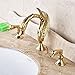 Rozin Swan Design 3pcs Widespread Bathroom Sink Faucet Double Handles Basin Mixer Tap Gold Polished