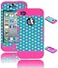 Bastex Heavy Duty Hybrid Case for iPhone 4, 4S, - Pink Silicone / Multi Color Polka Dot Hard Cover