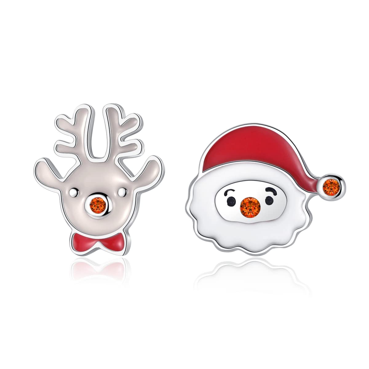Shuxin Silver Christmas Stud Earrings Women, 925 Sterling Silver Xmas Stud Earrings for Girls Kids, Silver Santa Claus Elk Stud Earrings, 8mm Small Sleeper Studs Earrings (DCSE043a)