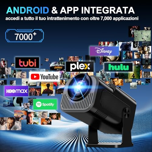 [Integrated App & 2026 Upgraded] 1080P 4K Projector with WiFi 6 Bluetooth 5.2 Mini Portable Projector Supports 270° Rotatable Car Keystone Projector TV Stick/USB/HDMI/PC with HDMI Cable & Mouse,Black
