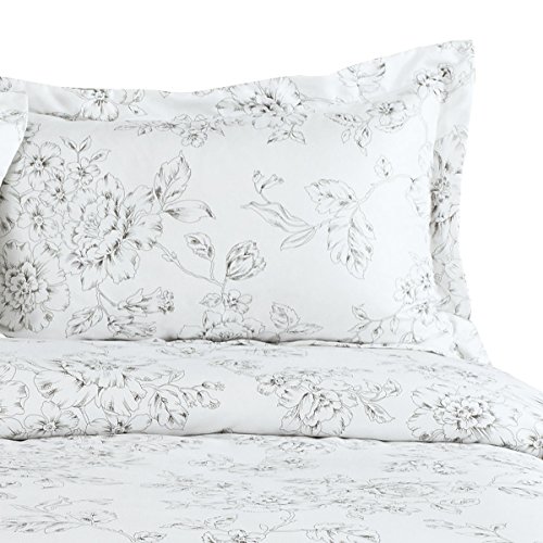 White Floral Duvet Cover Set, Vintage Flowers Pattern Printed, Soft Microfiber Bedding with Zipper Closure (3pcs, King Size)