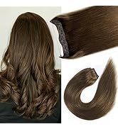 MSCOCO Hair Extensions 14 Inch Halo Hair Extensions Real Human Hair Chocolate Brown Straight Hair...