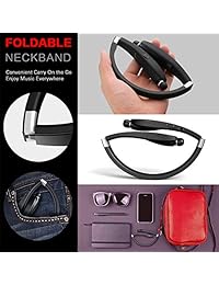 Auriculares Bluetooth inalámbricos con correa para el cuello, resistentes al sudor, plegables, con micrófono, retráctil y 16 horas de tiempo de reproducción para iPhone, Android, teléfono móvil, tabletas, TV