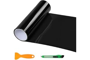 YTFRL Car Headlight Tint Film, 12×48 Inch Vinyl Vehicle Tail Light Wrap Film Roll with Squeegee & Cutter, Waterproof Vinyl Tinted Sticker for Headlights Fog Lights Tail Lights (Dark Black)