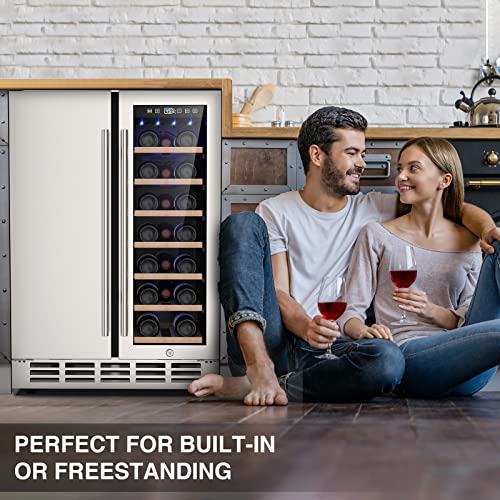 Wine and Beverage Refrigerator, 24 Inch Dual Zone Wine Fridge with
