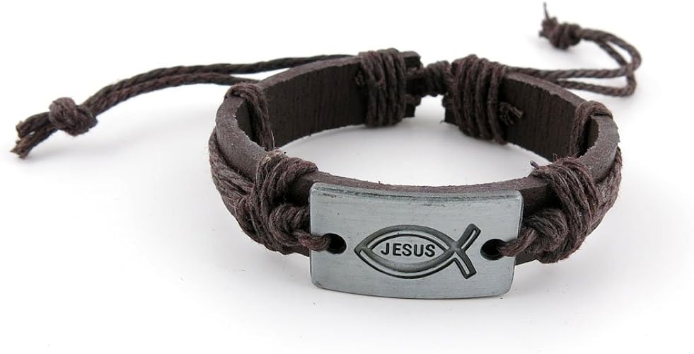 Amazon Co Jp レザーリストバンドストランドブレスレットファッションラップバングルレディースメンズレディースジュエリーqnw1004 C Jesus Fish ジュエリー