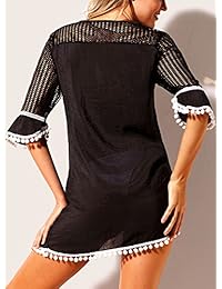 BLENCOT - traje de baño de gasa con borla de ganchillo para mujer, para bikini, pompón, natación, playa, cubierta