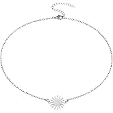 EnCharmed Stainless Steel Sunburst Dainty Choker, Handmade Minimal Layering Adjustable Sun Necklace 14-16 Inches