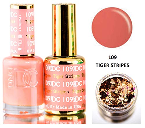 DND DC Oranges GEL POLISH DUO, Gel Lacquer 0.5 oz + Matching Nail Polish Color 0.5 oz, Daisy Nails (with bonus side Glitter) Made in USA (Tiger Stripes (109)) DND DC Oranges GEL POLISH DUO, Gel Lacquer 0.5 oz + Matching Nail Polish Color 0.5 oz, Daisy Nails (with bonus side Glitter) Made in USA (Tiger Stripes (109))