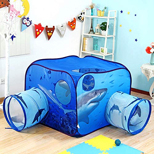 Kids Play Tunnel Tent with Pop Up Design | 2 Connected Tunnels Crawling and Fun | Seaworld Inspired Shark Tent| Childrenâ€™s Play Tent Fits 2 to 3 Small Children (55 x 55 x 31.5 Inches)