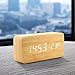 OCT17 Wooden Digital Alarm Clock, Wood Fashion Multi-Function LED Alarm Clock with USB Power Supply, Voice Control, Timer, Thermometer - Bamboo