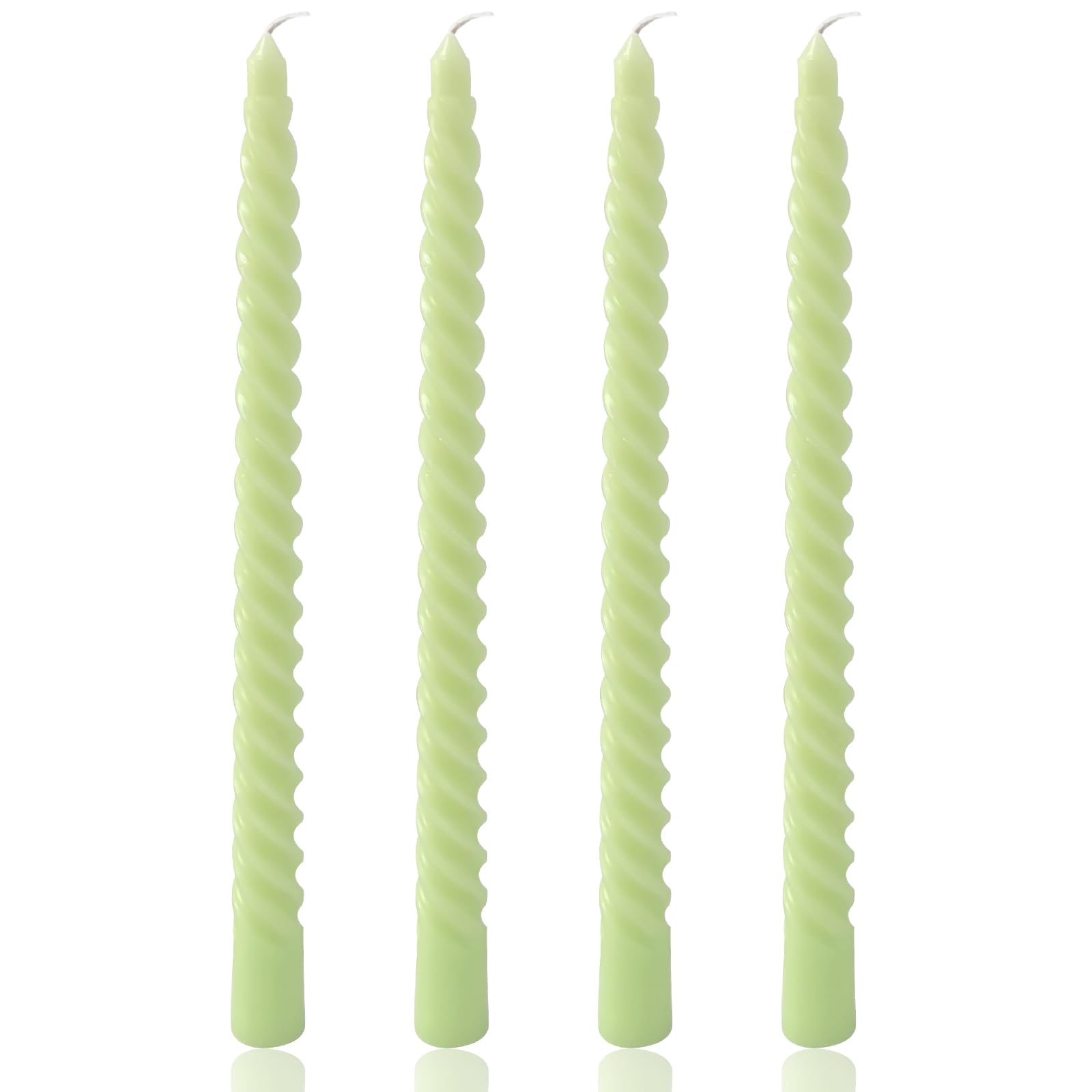 Photo 1 of 10 Inch Spiral Taper Candles for Home Decoration, 4 Pack Sage-Green Candlesticks for Dinner Party Wedding Holiday Spring