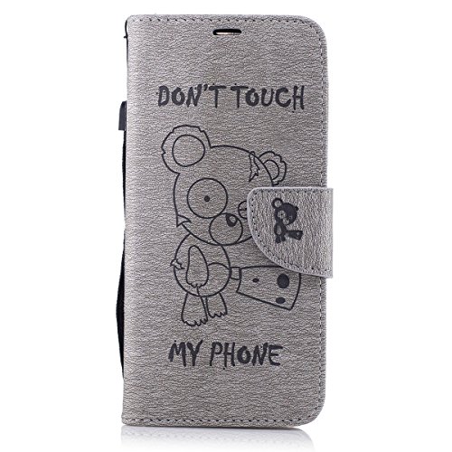 Galaxy S8 Plus Case, Galaxy S8 Plus Wallet Case,PHEZEN Cute Bear Don't Touch My Phone Design PU Leather Wallet Case Stand Flip Case with Credit Card Slot for Samsung Galaxy S8 Plus, Grey