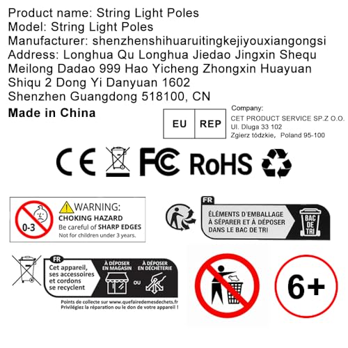 AHRLHR 6 Pack String Light Poles, Outdoor String Light Pole 10 ft Forked Metal Light Pole with Adjustable Outdoor Light Stand, Deck, Backyard, Garden, Wedding, Rustproof and Sturdy with Hooks.