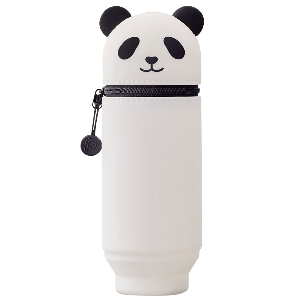 LIHIT LAB Kawaii Japanese Panda Large Stand Up Pencil Case for School Office College, Cute School Supplies, Animal Pen Holder Pencil Pouch Holder Girls, Artist Pencil Case, Panda (A7714-6)