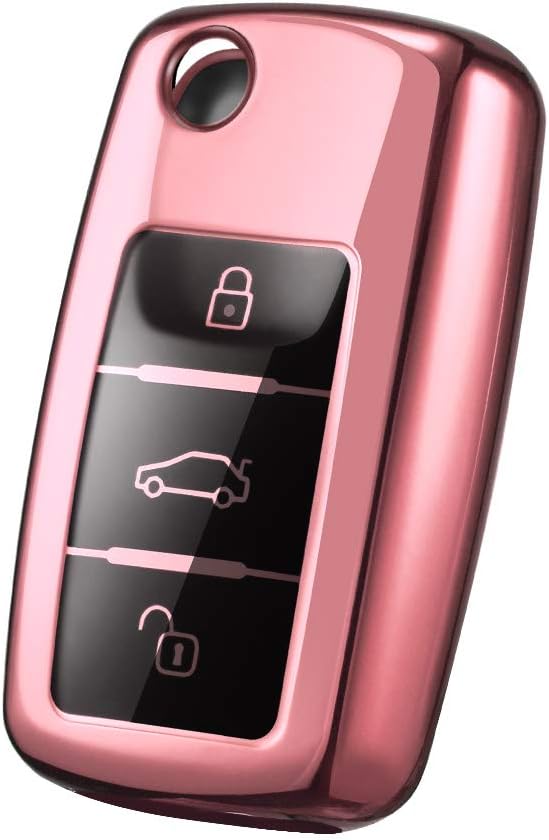 OATSBASF Car Key Cover Compatible with VW,Key Protective Case for VW Golf 4 5 6 Polo Skoda Seat TPU Silicone 3 Buttons Box (Rose Gold) - Image 3
