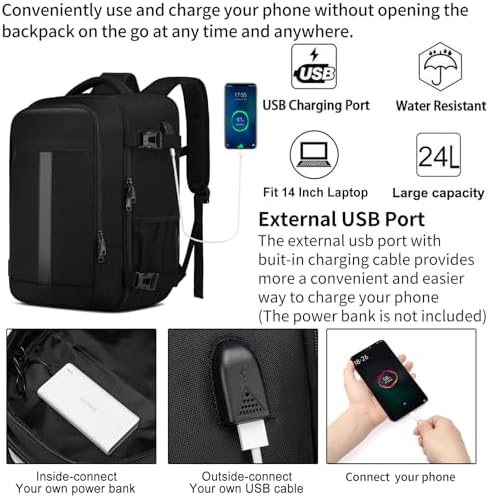 Ryanair Handgepäck 40x30x20 Rucksack 40x30x20 Eurowings Handgepäck Rucksack Flugzeug Reiserucksack Herren Handgepäck Tasche Laptop Rucksack 14 Zoll mit USB Ladeanschluss Reisetasche für Damen,Schwarz