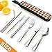 Reusable Utensils with Case, Elegant Life Travel Camping Utensils 8-Piece Portable Stainless Steel Cutlery Silverware Set, Mirror Polished Flatware Set, Include Knife/Fork/Spoon/Straw/Brush, Dishwashe